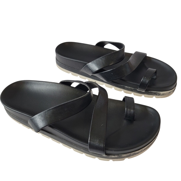 J/Slides Women's Black Strappy Breathable Leather Comfort Sandals Sz 8 Casual - Picture 1 of 8